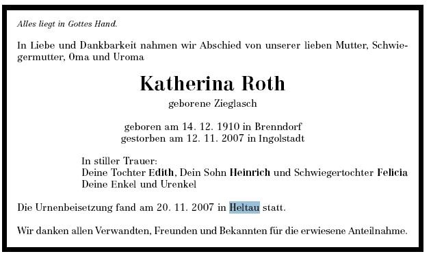 Zieglasch Katherina 1910-2007Todesanzeige